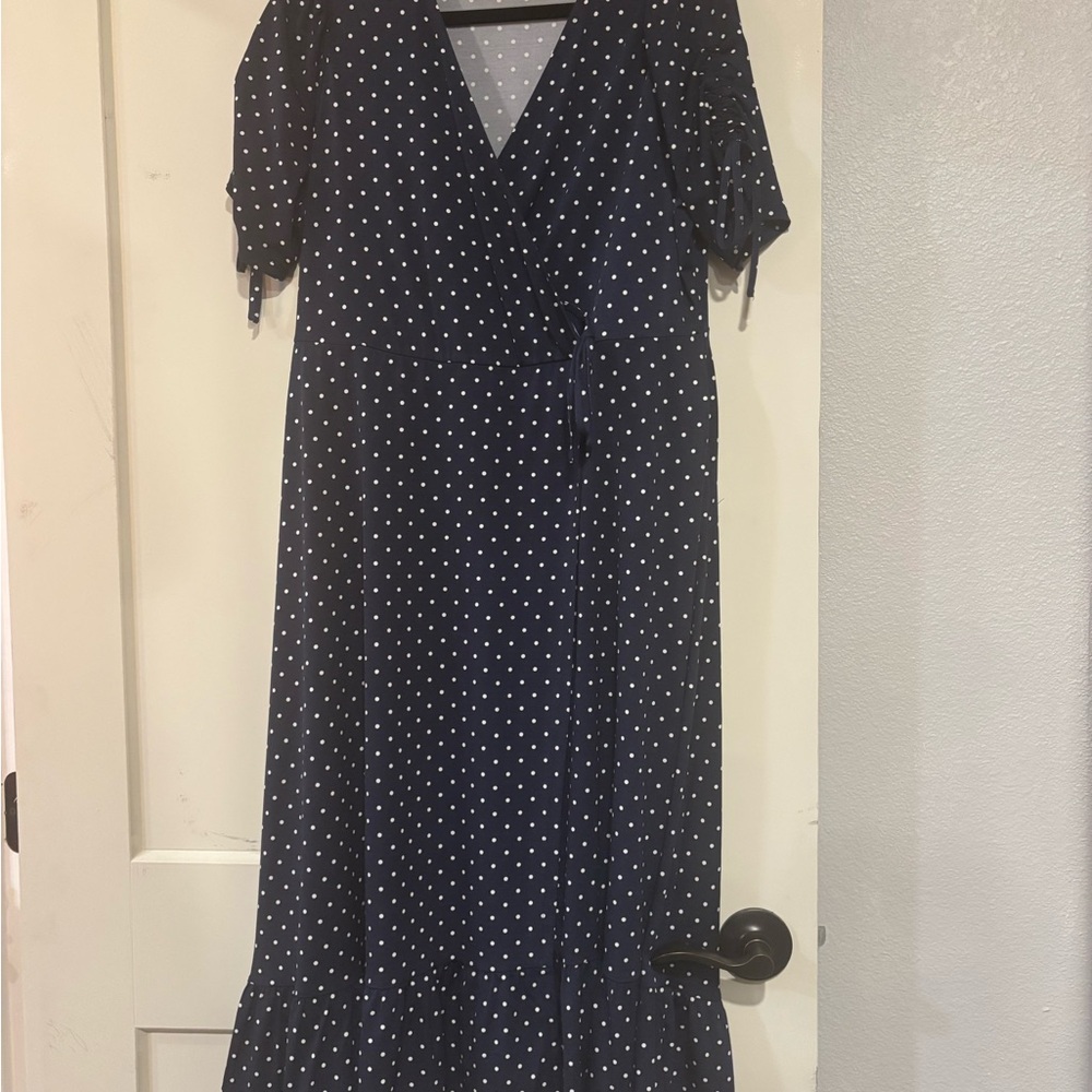 Torrid Navy and White Polka Dot Midi Dress